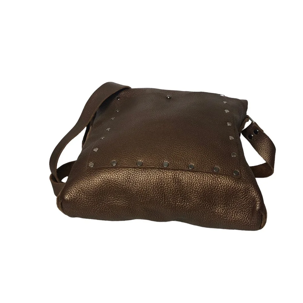 Gold Pebble Leather Purse Womens Grommet Open Flap Crossbody Vintage Y2K‎